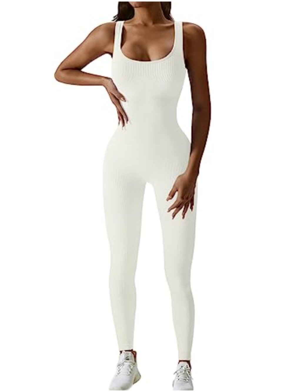 Seamless Ribbed Yoga Jumpsuit Nylon Spandex Tummy Control Workout Gym